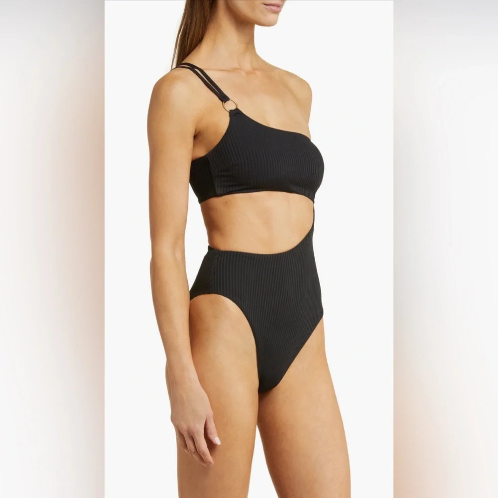 Vitamin A Cosmo Cutout One-Shoulder Rib One-Piece Swimsuit, Large, $170